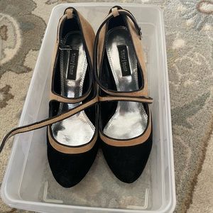 Whbm suede tan and black heels